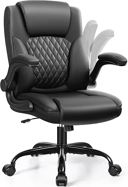 Leather Office Chair, PU Home Computer Desk Chairs with Ergonomic Back Support, 360°Swivel Free，Small Gaming Chair with Wheels and Adjustable Armrests, for Short People Use, Black MP245 Blac