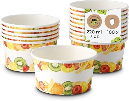 BIOZOYG Cardboard Ice Cream Cups Pack of 100 150 ml Diameter 92 mm Printed - Dessert Cups Coated Disposable - Snack Cups to Go Dessert Ice Cream Parlour Candy Bar Ice Cream Yoghurt Fruit Waffle