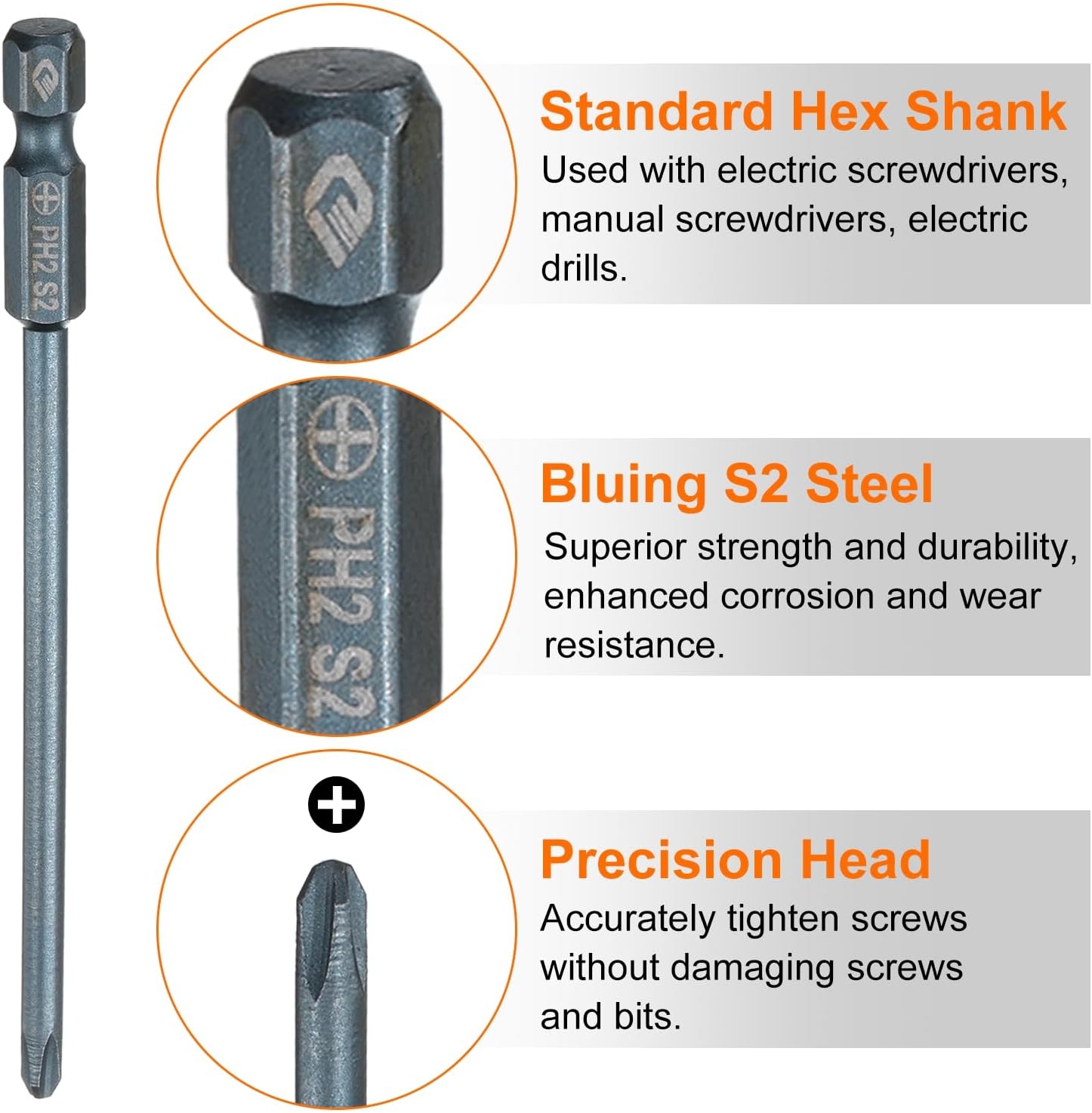 HARFINGTON #2 Phillips Screwdriver Bit PH2 1/4" Hex Shank 4" (100mm) Long 0.16" Rod Magnetic Cross Head Drill Bits S2 Steel Industrial Screw Driver Bit for Electric Power Tools, Blue