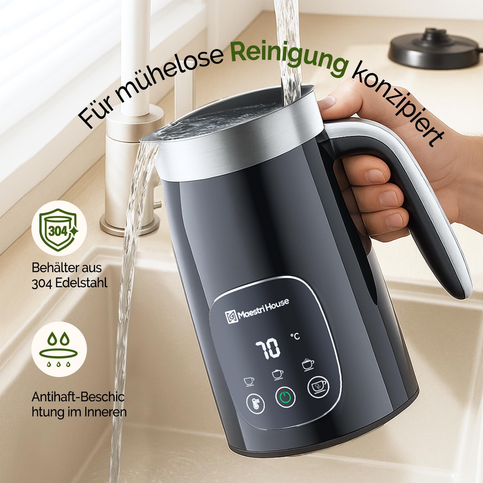 Maestri House Milchaufschäumer Elektrisch 4-in-1 14.1OZ/400ML Milchaufschäumer Smart-Touch-Steuerung Schaum Maker, Memory Funktion für Latte, Cappuccino, Warme Milch, Heiße Schokolade,DualFro 400