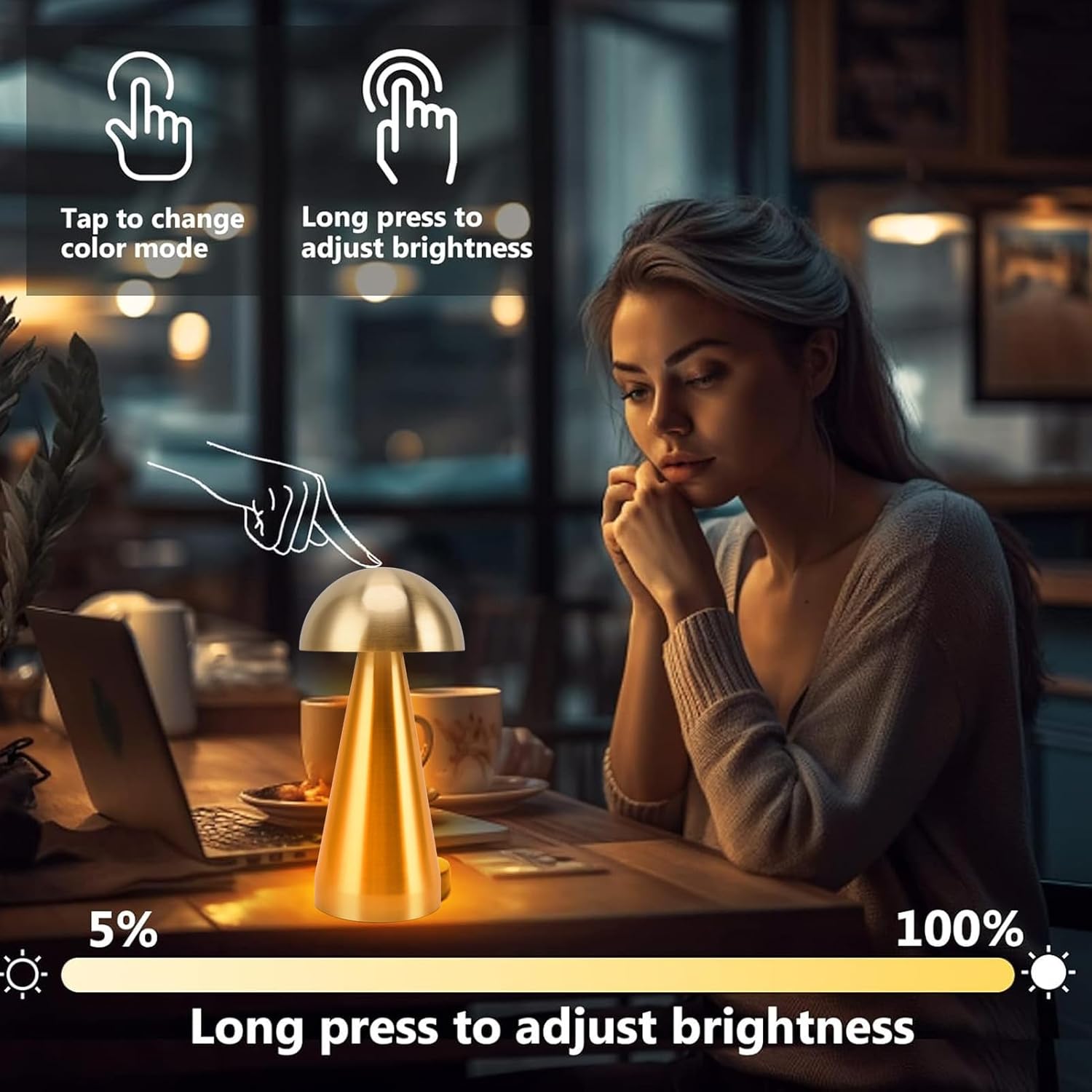 Dpofirs LED Nightstand Lamp, USB Rechargeable Iron Mushroom Shape Table Lamp for Living Room