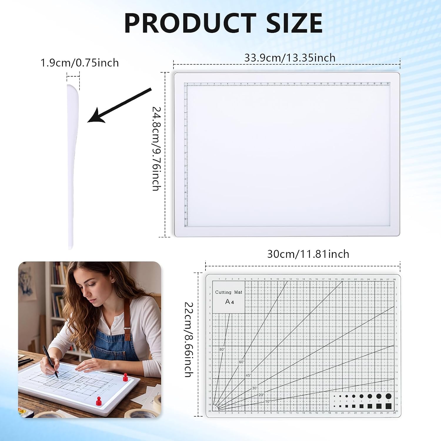 Ropoloogy LED Light Board with Clear Self Healing Cutting Mat 10"x13"