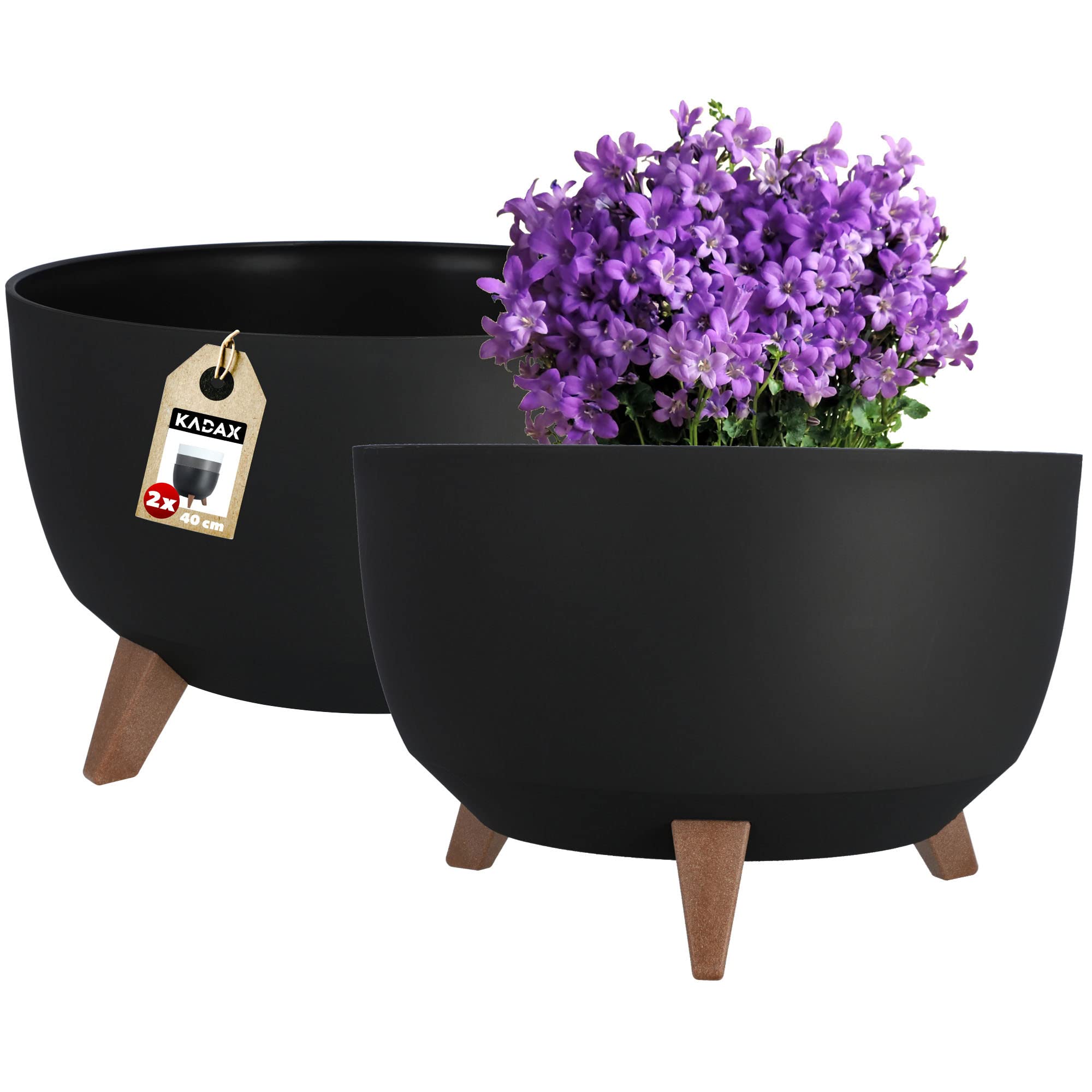KADAX Plastic Flower Pot with Three Stands, Round Flower Bowl, Flower Pot, Flower Pot, Flower Pot, Balcony, Living Room (39.5 cm, Anthracite) — view 27