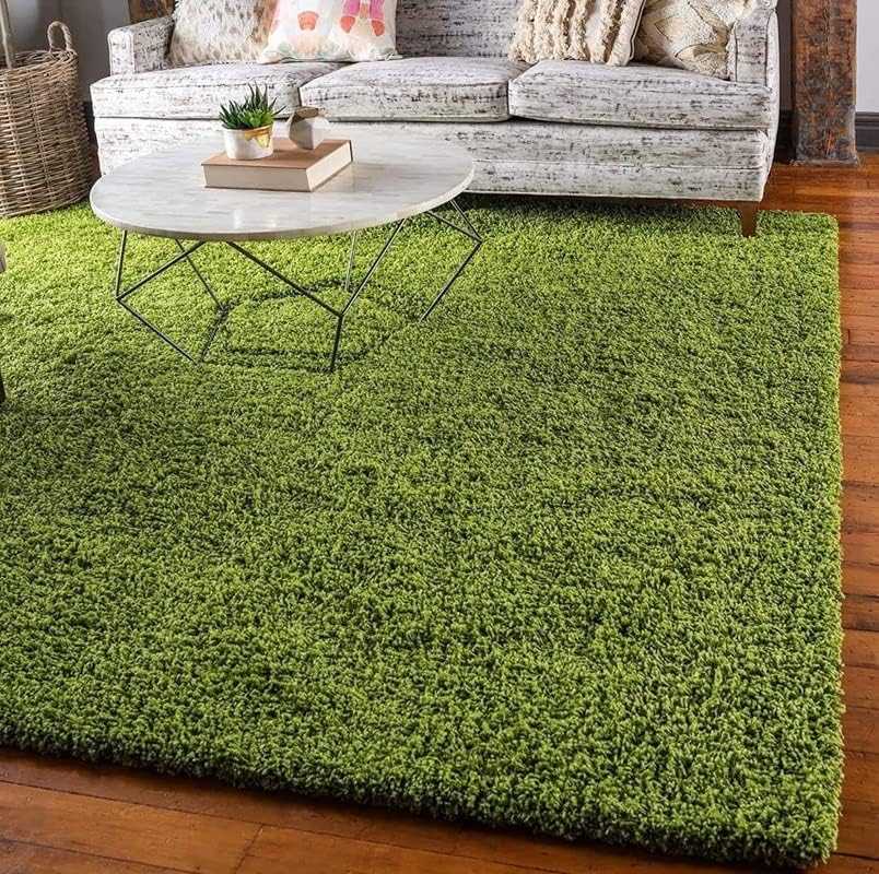 Image of RUG ERA Shaggy Carpet for Living Room 8X11 FEET Fluffy Rug for Bedroom Floor Modern Non-Slip Floor Mat & Galicha for Home Decor | Cozy Area Carpet (Plain Green)
