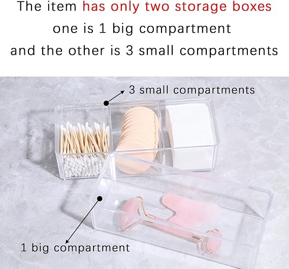 ROWNYEON 2 Pack Stackable Acrylic Cosmetic Organiser Box, Bathroom Storage Makeup Organiser Drawer Dividers Tray for Dressing Table, Vanity（1 Big + 3 Small Compartment）
