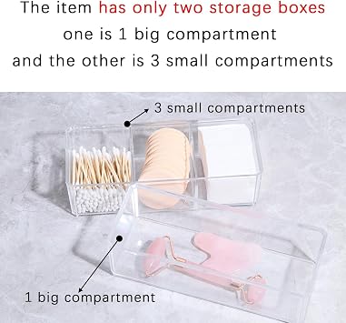 ROWNYEON 2 Pack Stackable Acrylic Cosmetic Organiser Box, Bathroom Storage Makeup Organiser Drawer Dividers Tray for Dressing Table, Vanity(1 Big + 3 Small Compartment)