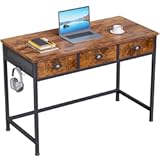 Furologee Small Computer Desk with 3 Fabric Drawers&comma; 40 Inch Simple Home Office Desk&comma; Writing Desk with Hooks&comma; Study Table for Working Small Spaces&comma; Makeup Desk for Bedroom&comma; Rustic Brown