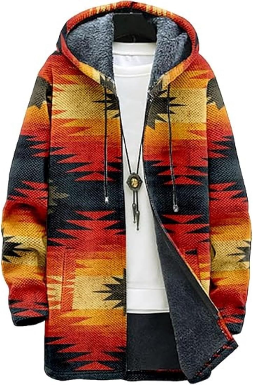 Men's Hooded Sweater Coat Knit Fleece Lined Long Cardigan Jacket with Zip Front Pocket Vintage Casual Zip Up