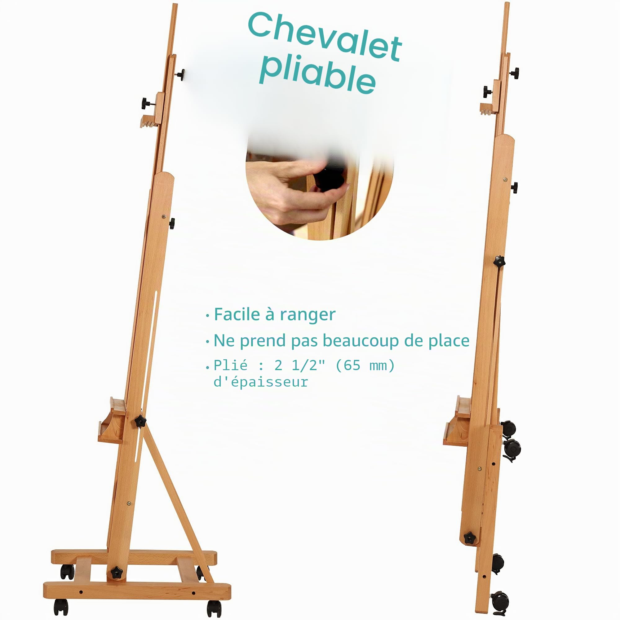 VISWIN Chevalet Peinture en H Élargi, Chevalet Grand et Réglableen Bois de Hêtre avec 4 Roues & Plateau, Chevalet Professionnel d'Atelier pour Adultes, Artistes