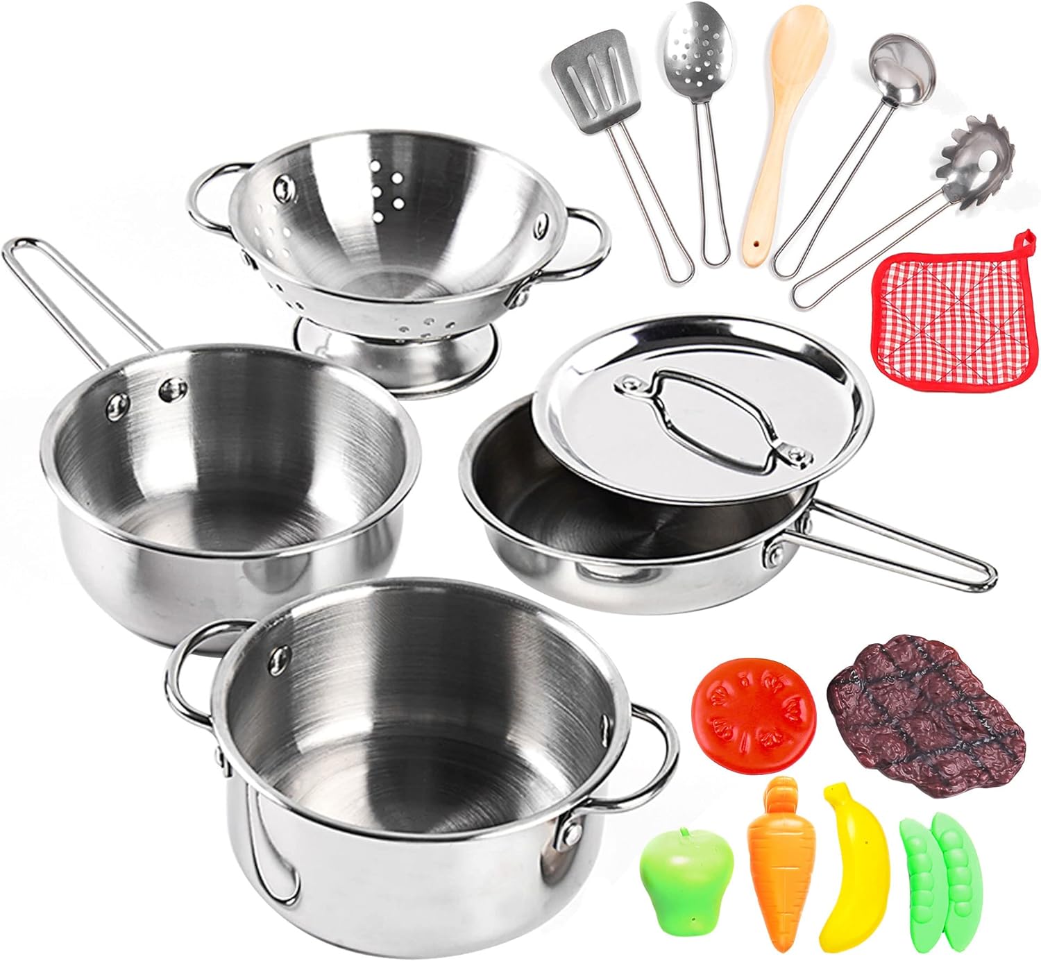 KIDAMI Kids Play Kitchen Toys Pots and Pans with Foods