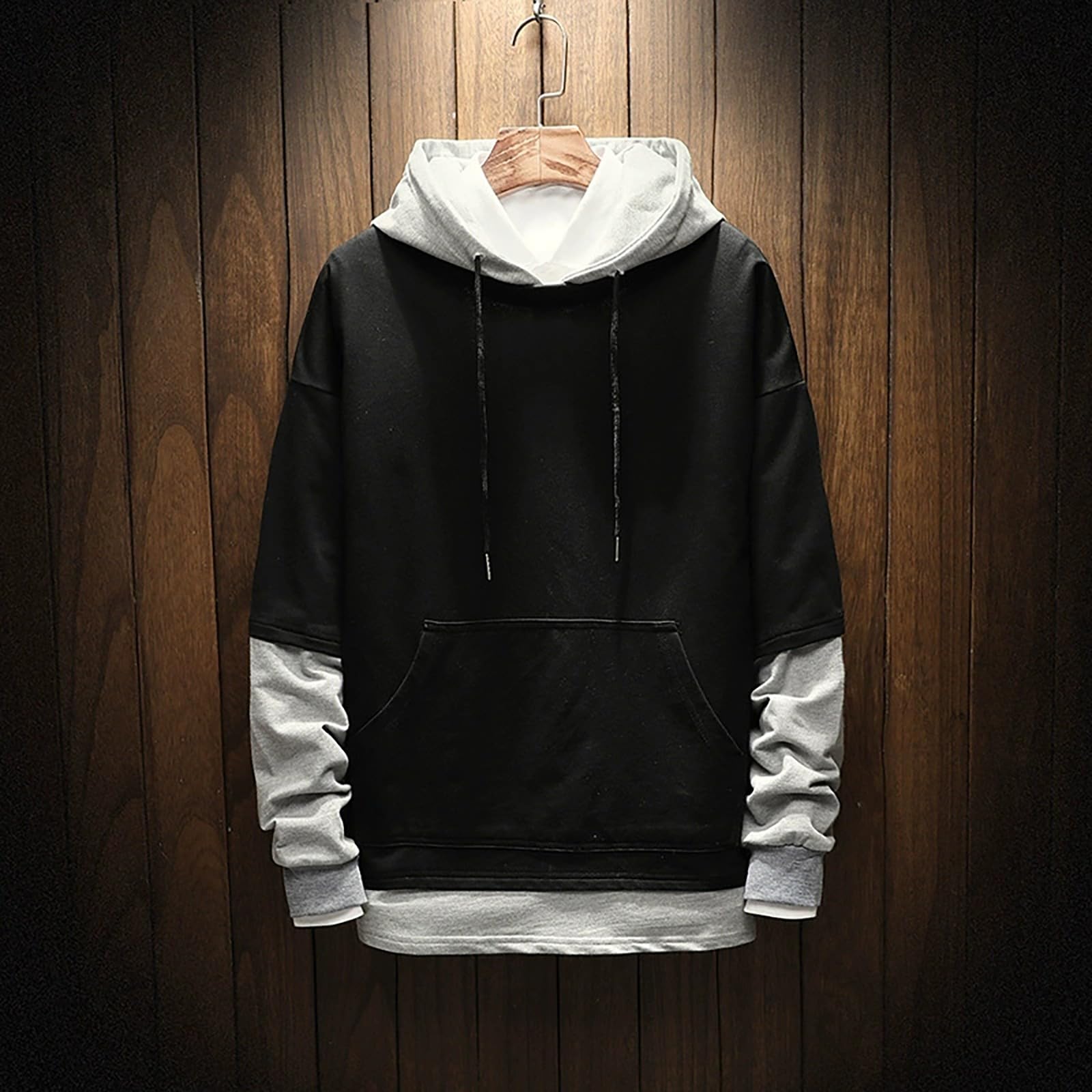 Sudaderas con Capucha Corta Sudadera Oversize Estilo Patchwork para Hombre, Nueva Otoño Juveniles (Black, XXXXL) Ropa Playa Mujer Moto Trabajo Hombre Verano Jersey Manga Artículos De