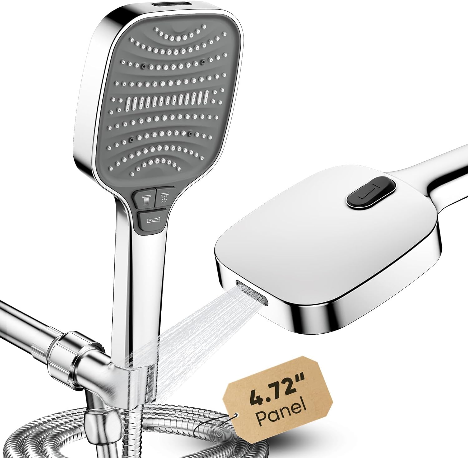 ENRUNEST High Pressure Handheld Shower Head, 8 Modes, Anti-Clog Nozzles, Power Wash for Tub/Tile/Pets, 59" Hose, Silver