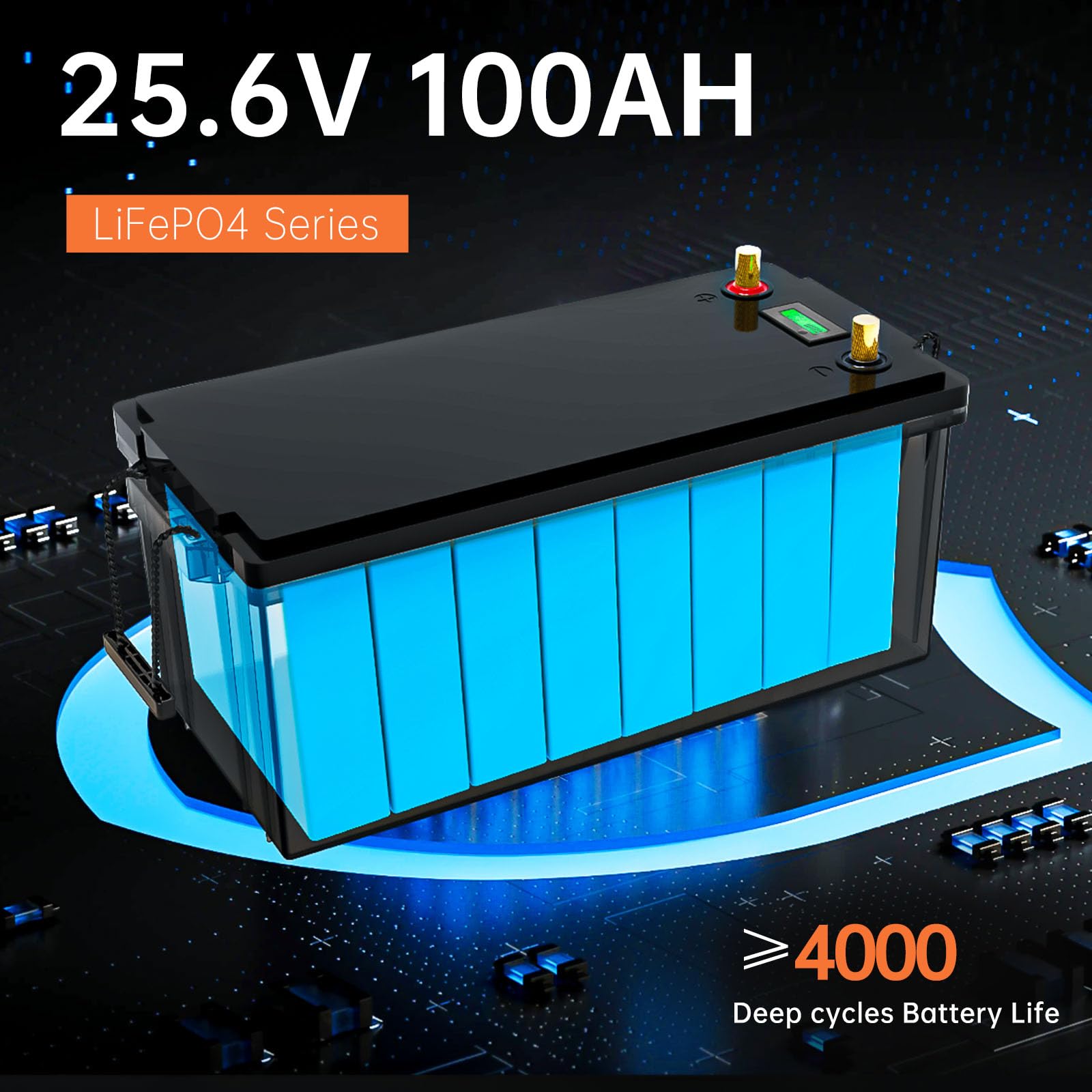 Lifepo4 batteria 24V 100AH 2560Wh, batteria al litio ferro fosfato, 5000 cicli di vita, built-in BMS, batteria al litio per sistema solare, UPS Per camperistiche solari marine di trasporto terrestre