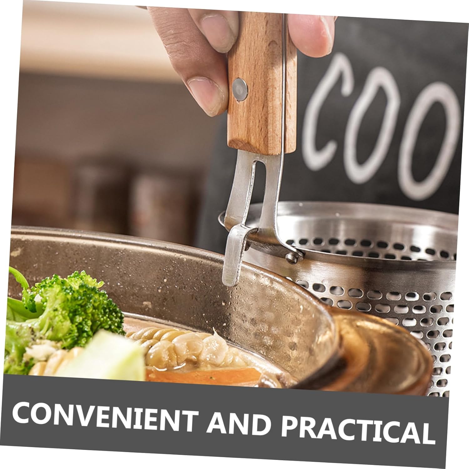 Mobestech 3pcs Stainless Steel Pasta Strainer Wooden Handle Fine Mesh Cooking Spoon for Hot Pot Noodle and Dumpling Easy to Clean Kitchen Tool