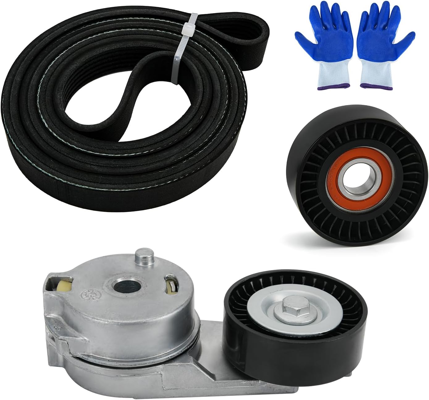 38382 Drive Belt Tensioner Pulley and Serpentine Belt Assembly Kit Fit for Dodge Ram 1500/2500/3500 5.7L V8 2003-2008 Replace # 53032130AA 53032130AC 38058 7PK2570