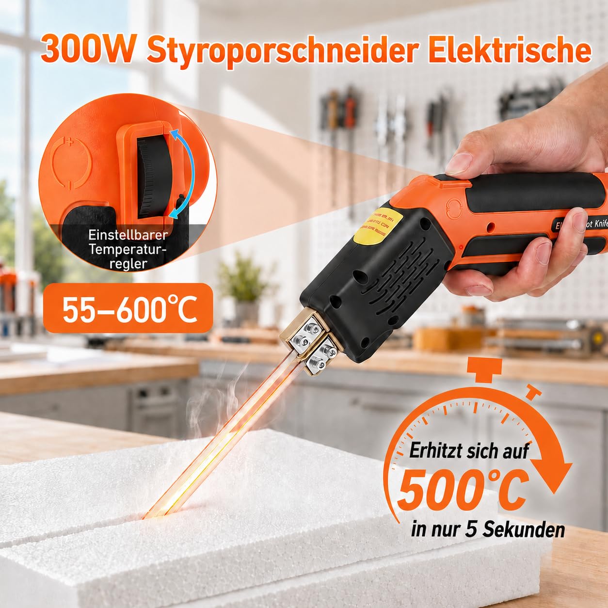 300W Styroporschneider Elektrische, 16 Stufen 55-600°C, Luftgekühlter