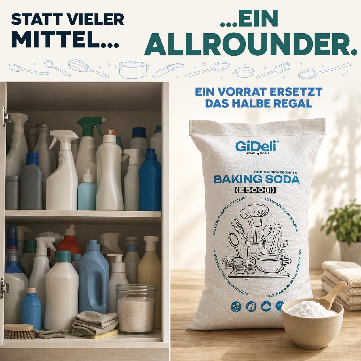 GiDeli Natron Pulver 25 kg Baking soda Backpulver E500ii Natriumbicarbonat hochreine Lebensmittelqualität (25kg)