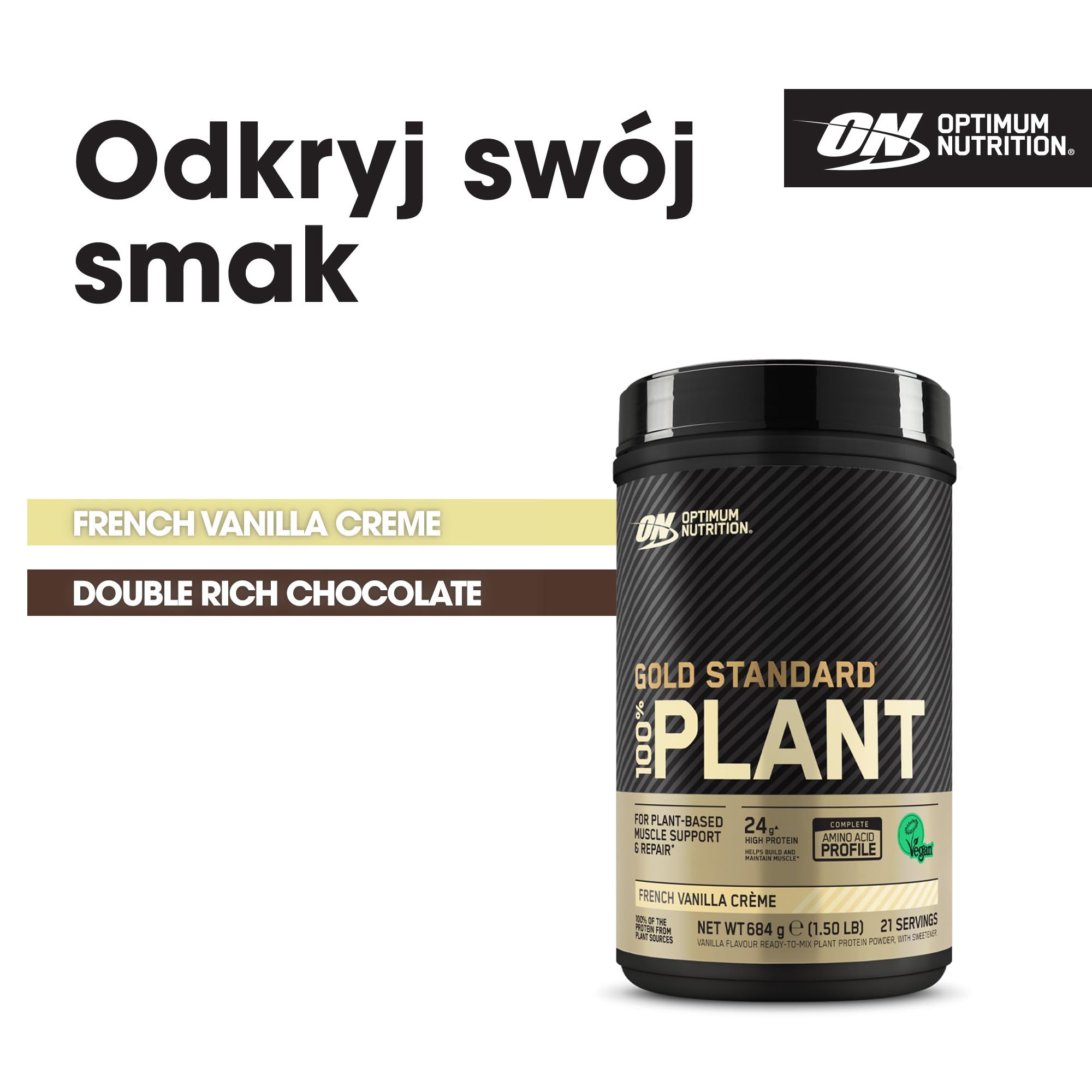Gold Standard 100% Plant Based Optimum Nutrition – wegańska odżywka białkowa dla mężczyzn i kobiet, do spożycia po treningu lub o dowolnej porze dnia, wanilia, 21 porcji, 684 g
