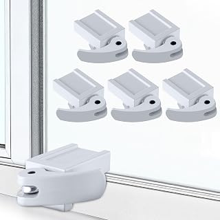 Clickhere 5-Pack Diecast Window Locks Short Version - Fits 1/16"-7/8" Sliding Rails, Tool-Free Install for Horizontal/Vertical Windows, Child Safety