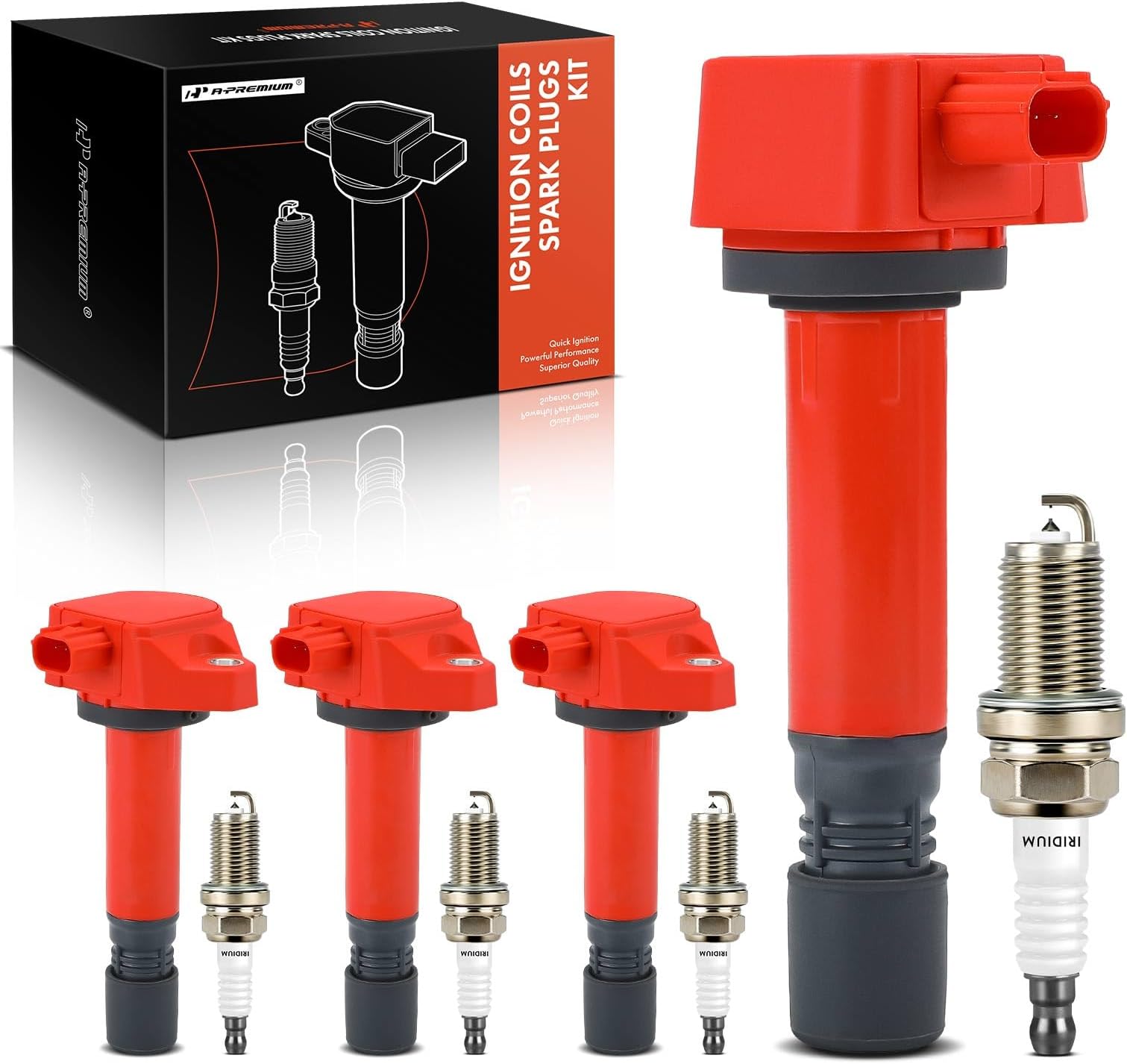 (Red) Set of 8 Ignition Coil Pack and Iridium Spark Plugs Compatible with Honda Civic 2006-2011 1.8L, Replace# 30520RNAA01, 099700101