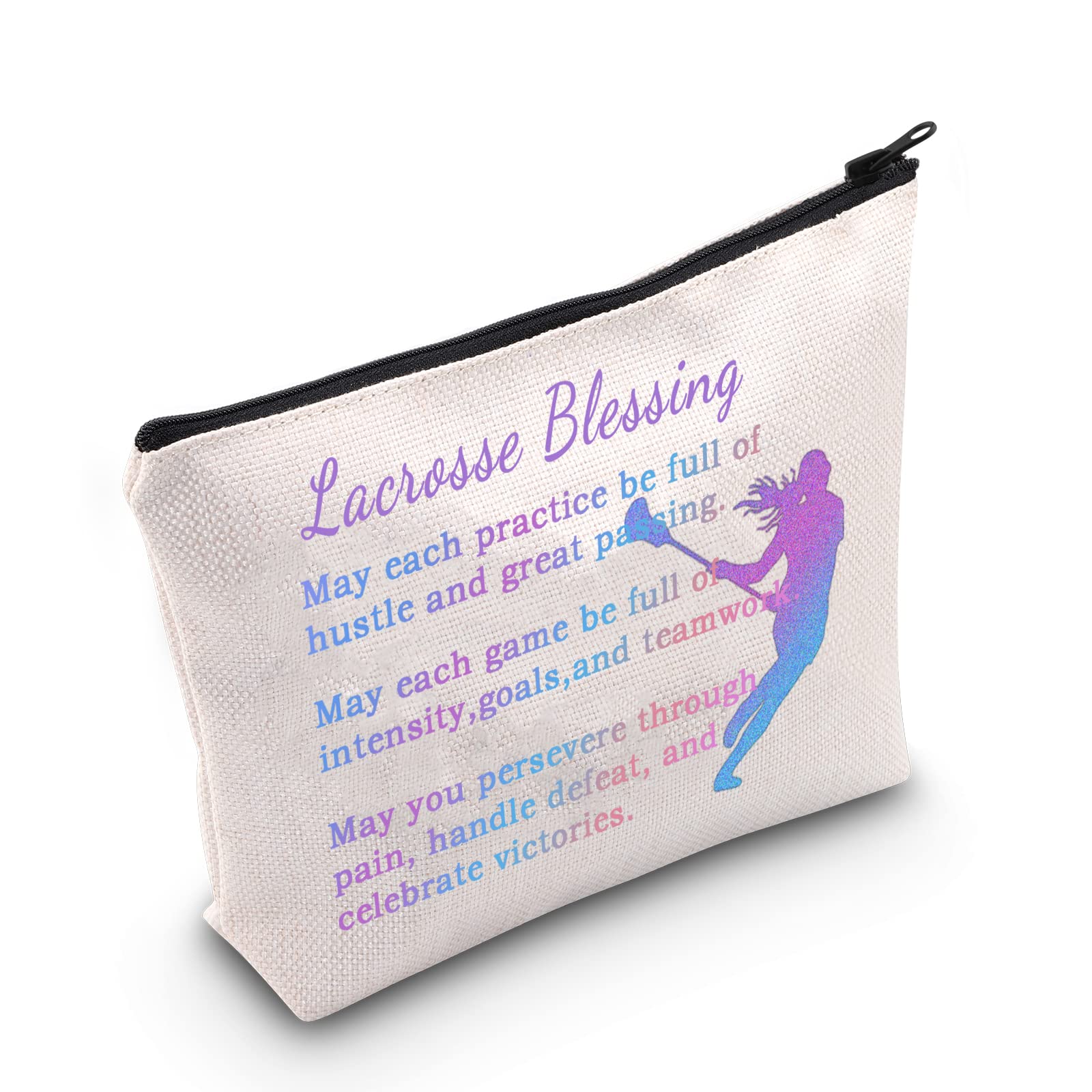 MEIKIUP Lacrosse Player Women Makeup Bag Lacrosse Makeup Bag Travel Toiletry Bag Lacrosse Players Gifts Lacrosse Team Gifts (Lacrosse Blessing Bag)