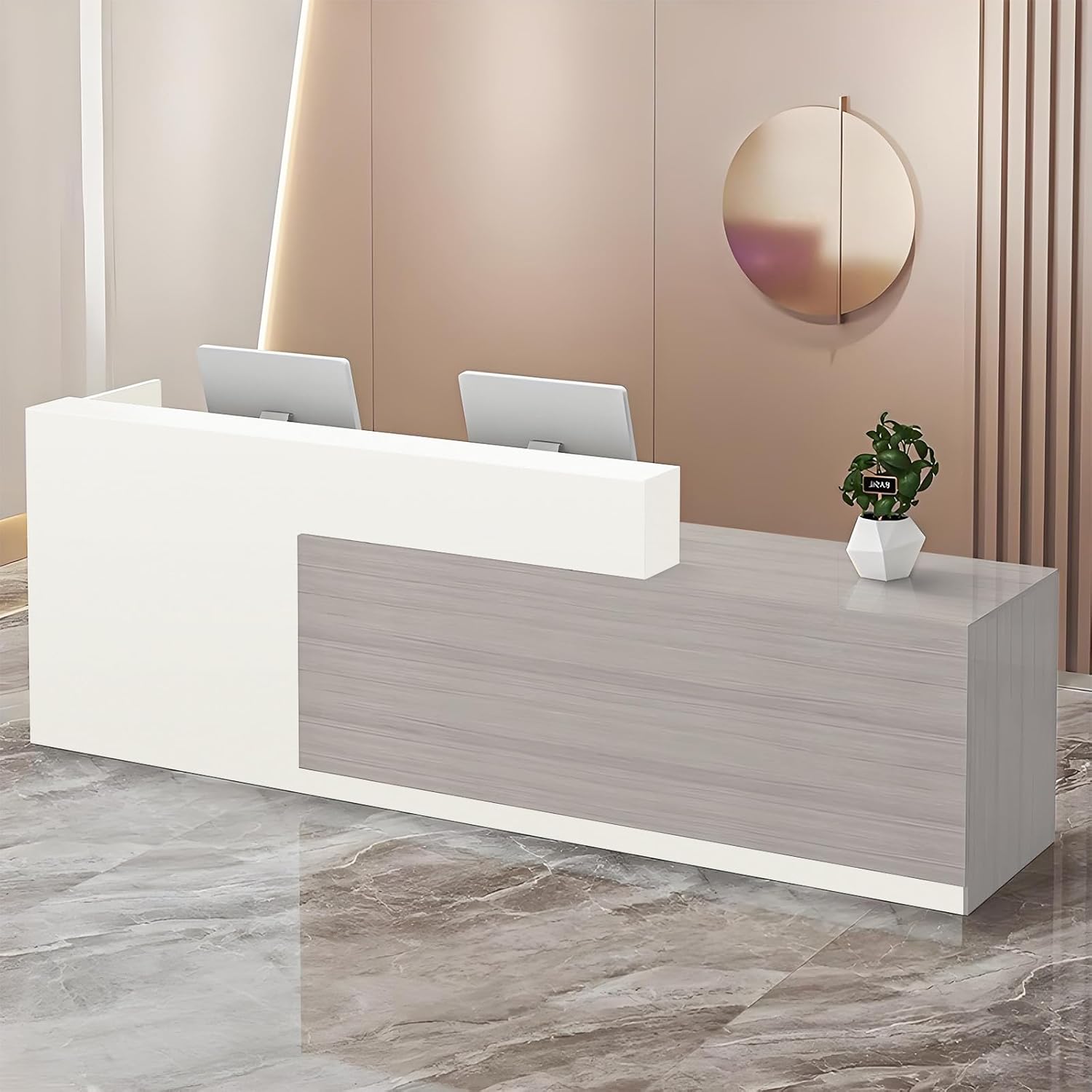Amazon.com: Modern Reception Desk with Storage Drawers and Open Shelves ...