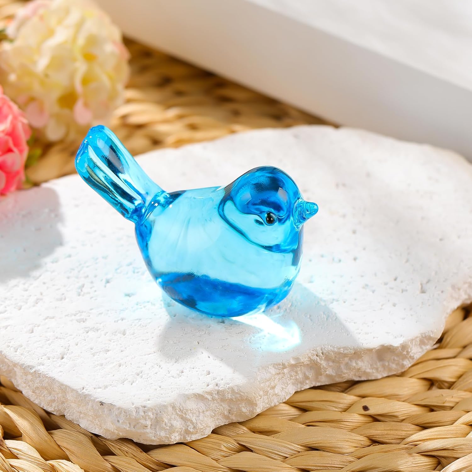 Handmade Glass Blue Bird Gifts for Bird Lovers Women Men, Art Glass Birds Collectible Figurines for Desk Table Home Office Decoration - Image 6