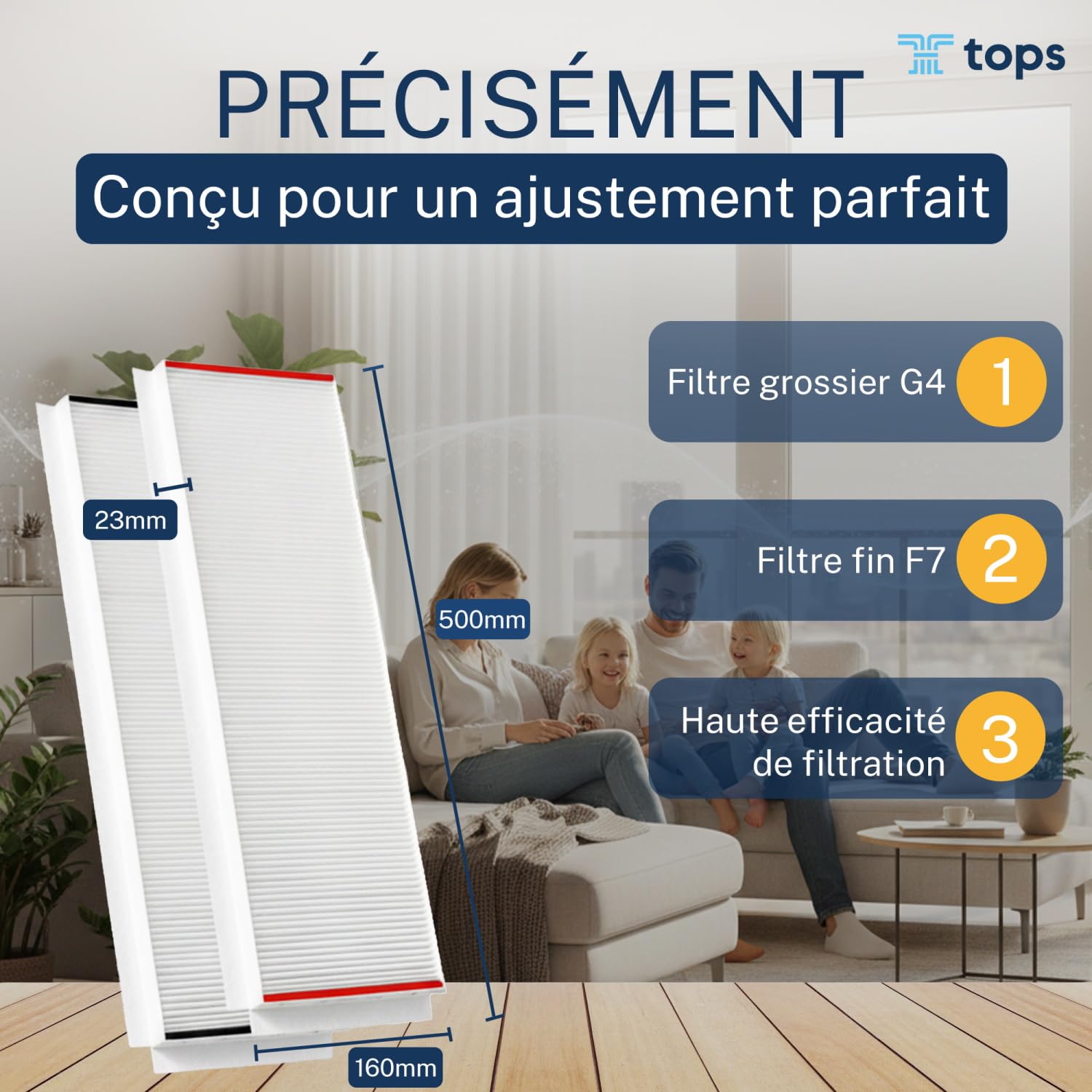 Tops Filtre Zehnder Comfoair q350 G4+F7 | 12x Filtre vmc double flux pour Zehnder Comfoair Q350/450/600 |Remplace Original Zehnder Filtre 400502013