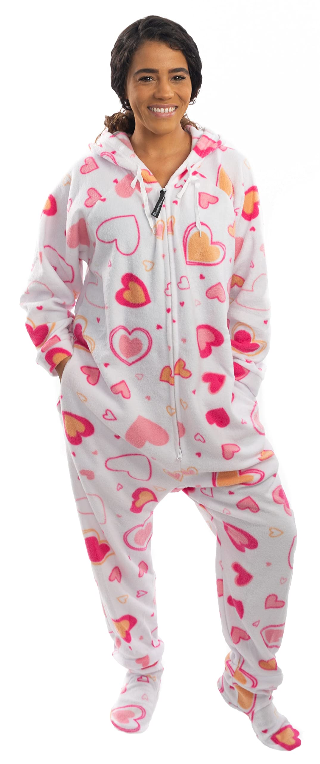 Forever Lazy Footed Adult Onesie - Cute Hearts - S - Wide