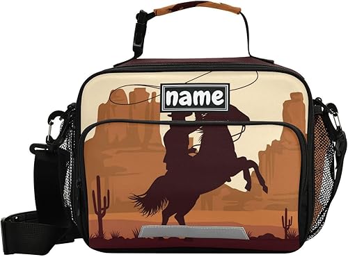 Bolsa de almuerzo personalizada de vaquero y caballo occidental personalizada con tu nombre, lonchera aislada para la escuela, picnic y viajes