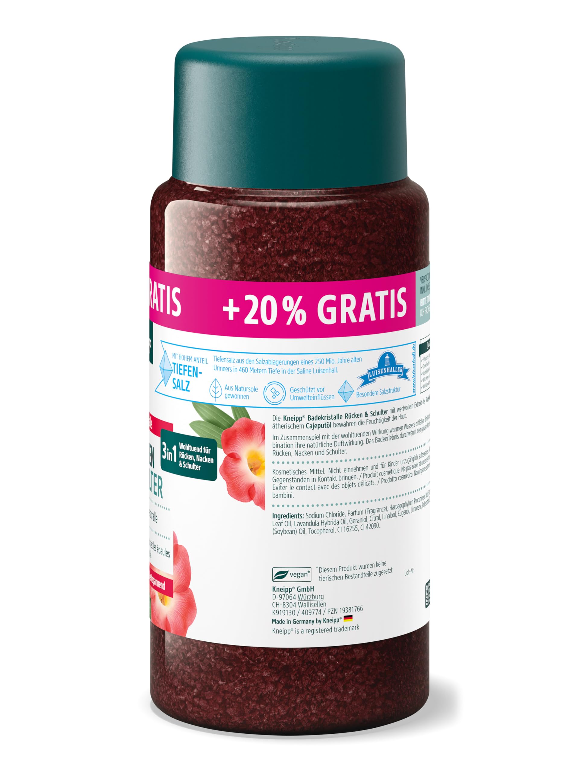 Kneipp Kryształy kąpielowe na plecy i ramiona + 20% gratis – z cennym ekstraktem z diabelskiego pazura – kojące, ogrzewające, relaksujące – 720 g