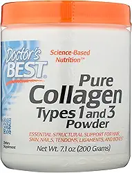 Doctor's Best Pó de colágeno puro tipos 1 e 3, não OGM, vegano, 200 gramas (pacote com 1)