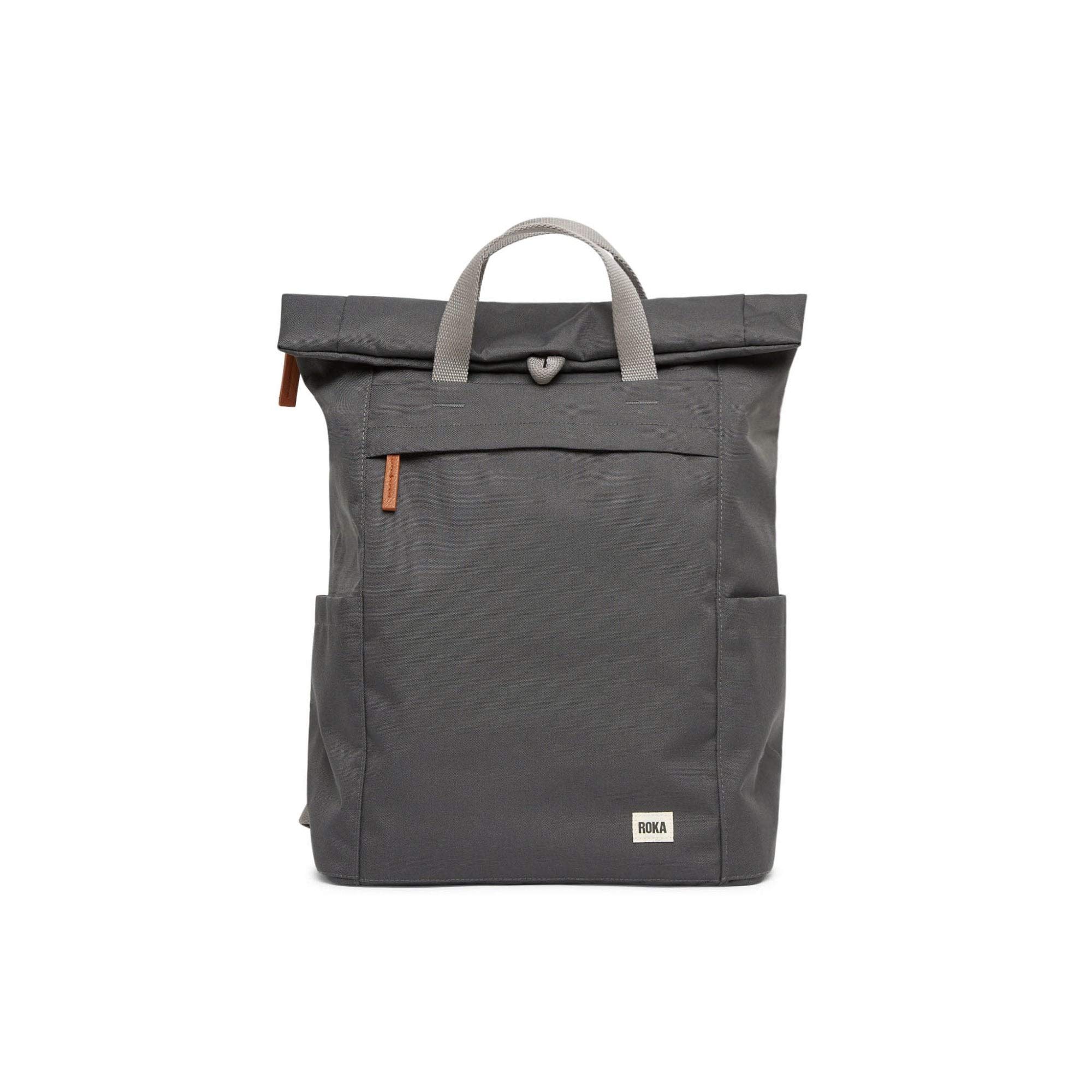 ROKA Finchley Roll Top Backpack for Women & Men - Large Canvas Rucksack w/Magnetic Closure & Multi Pockets for Work, School, Travel - Carbon Grey