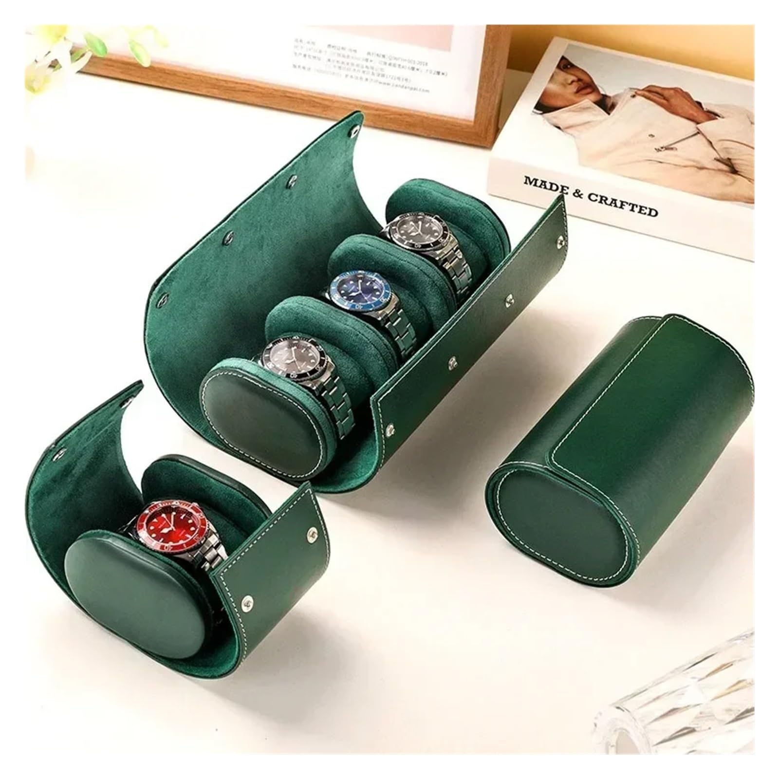 Aufbewahrungstasche für Uhren Uhrenbox, Uhrenetui, Uhrentasche, Organizer, klassische Reiseaufbewahrung, Ledertasche, aus PU-Leder, tragbares for die Reise(Gray 1 Bits)
