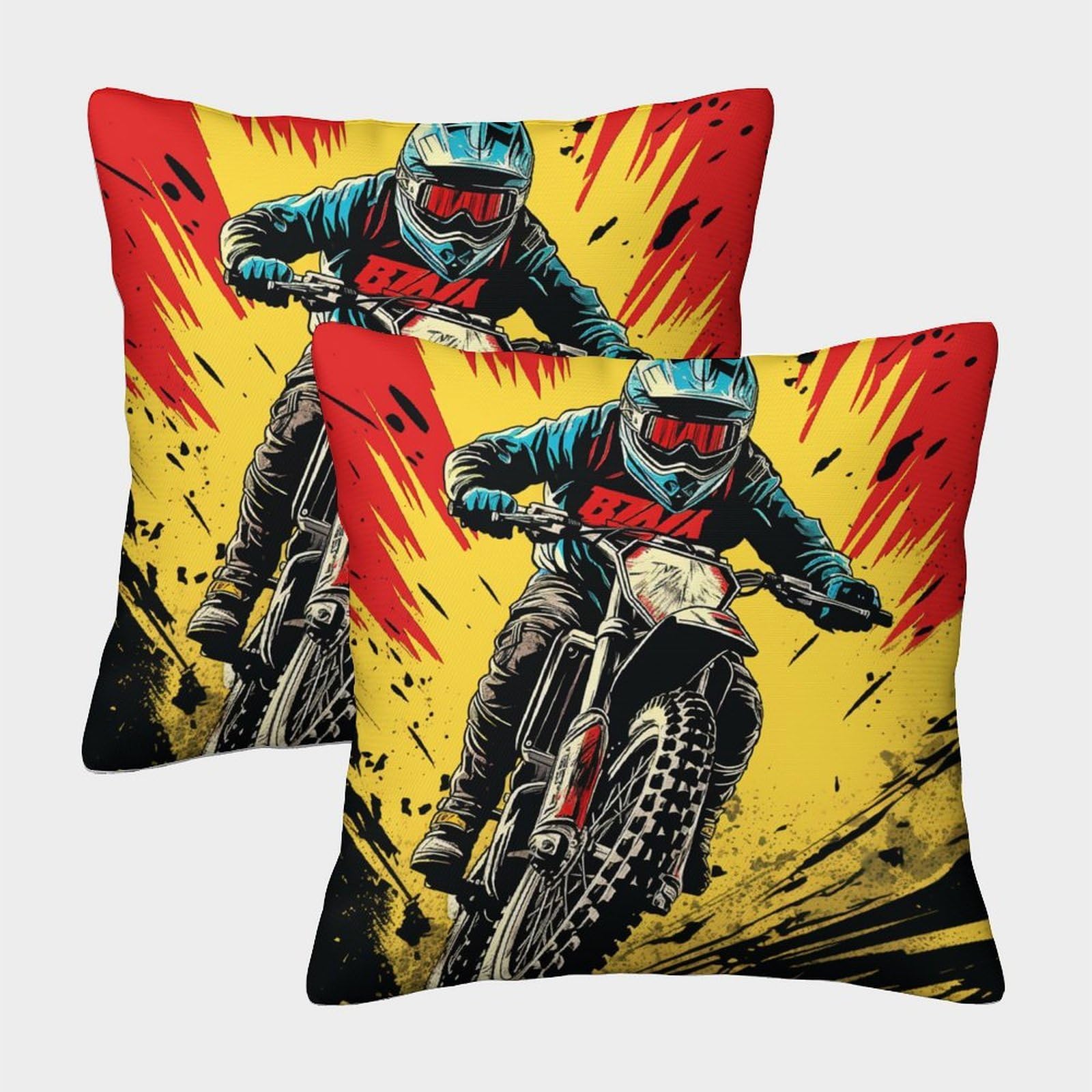 kaiyun 2 Pack Racing Motocross Rider Motorcycle Personalised Cushion Cover Home Sofa Decoration 40x40cm Pillow Covers