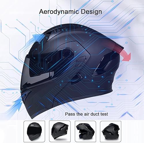 Miniatura 3 de RUANLOV Casco modular Bluetooth de motocicleta abatible de cara completa con doble visera, altavoz dual integrado con micrófono, para adultos,