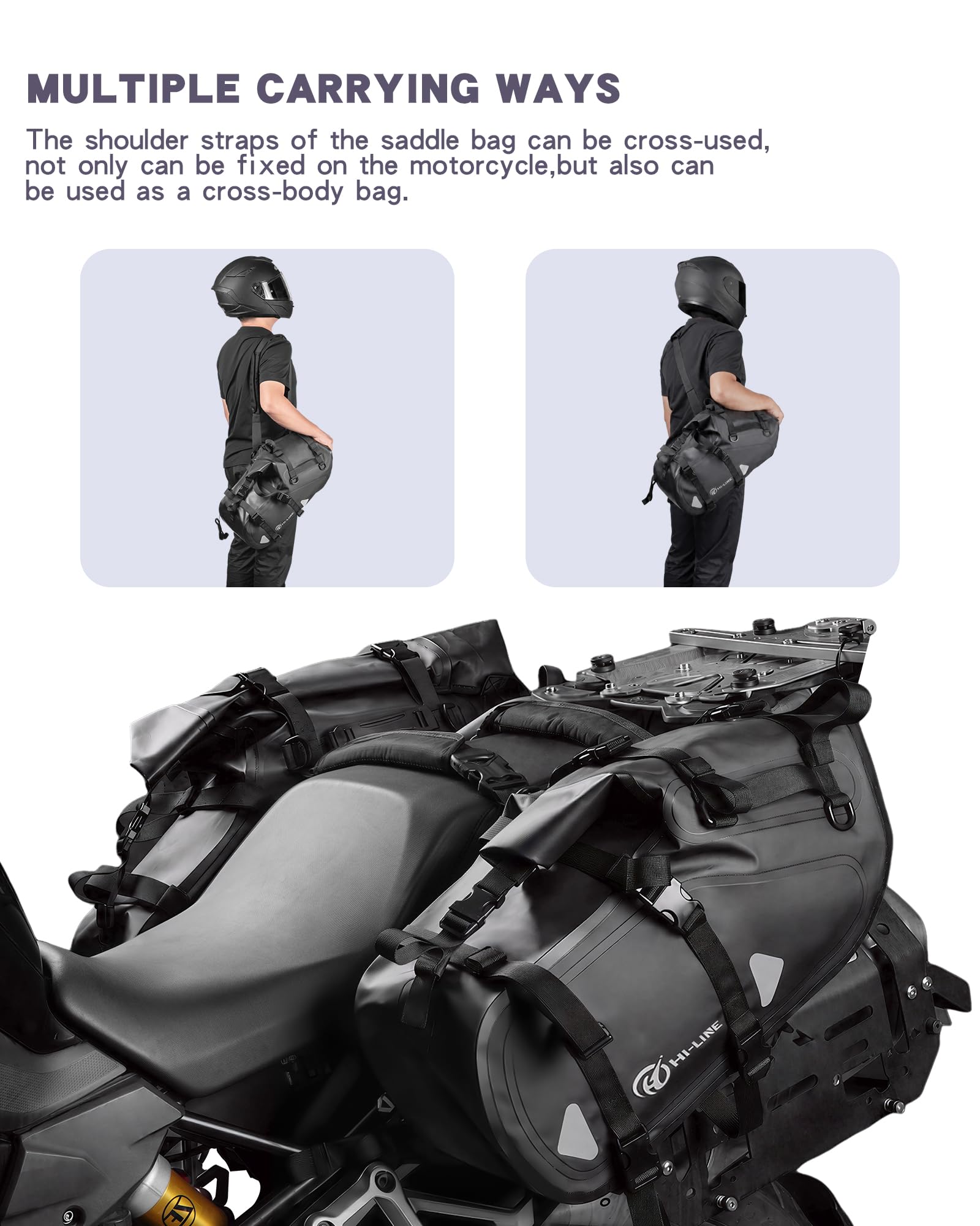 HI-LINE Sacoches de moto 28 L (14 L x 2) imperméables pour porte-bagages latéraux d'aventure