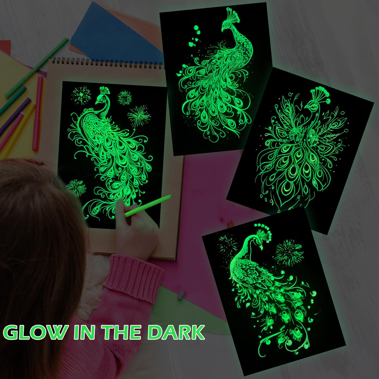 ZEKW Scratch Art for Adults and Kids, 8-Piece Luminous Rainbow Scratch Notes Kit with Scratching Tools - Image 3