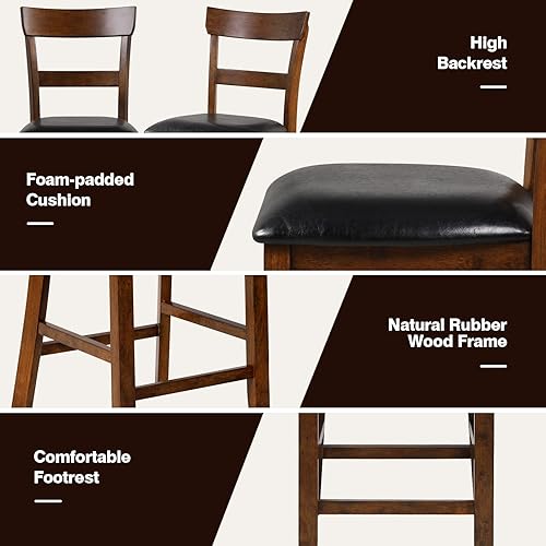 Miniatura 7 de NAFORT Juego de 4 taburetes de bar de altura de mostrador, sillas de comedor de madera de 25.5 pulgadas, taburetes de mostrador con respaldo para