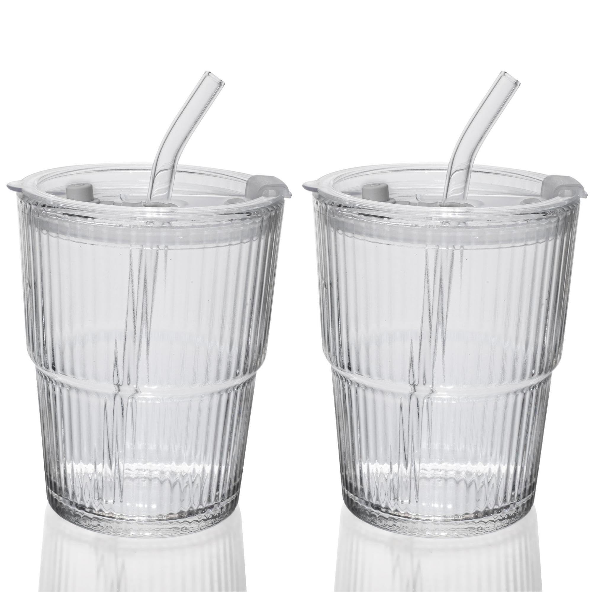 Amazon.com | QWEZXO 13OZ/400ML Ice Coffee Glass Tumbler, Thick Wall Water  Glass Cup Mug Tea with Straw and Lid Sealed Carry On Clear 2Pack: Tumblers  & Water Glasses