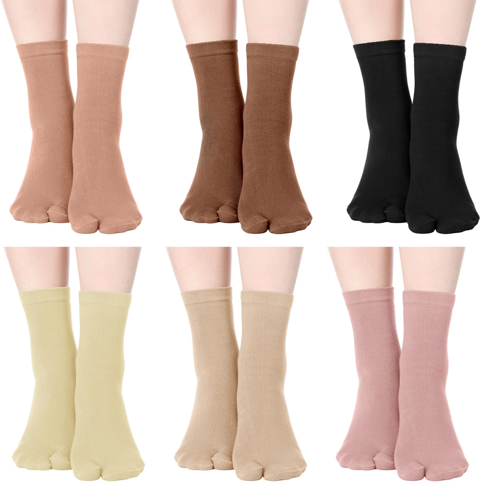 Bencailor 6 Pairs Tabi Socks Elastic Split Two Toe Tabi Flip Flops Socks Ankle Cotton Sandal Matching for Men Women Unisex