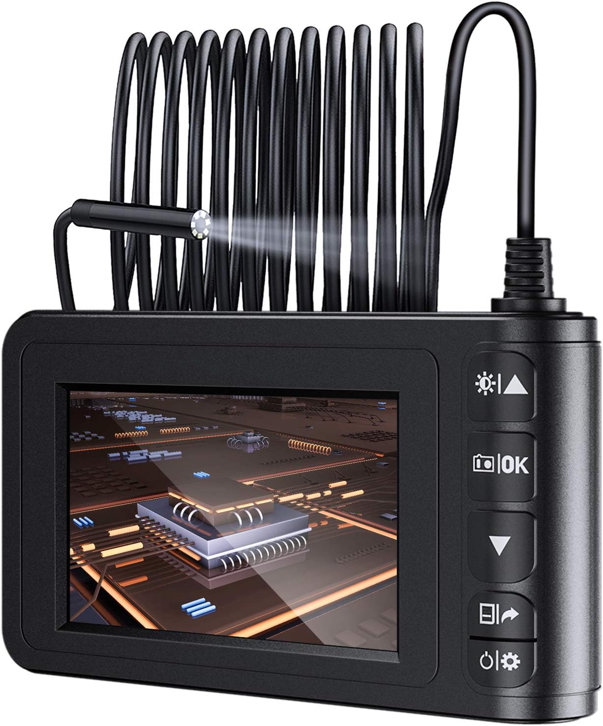 MoKo Endoscopio Industrial, Cámara de Inspección, 5M 1080P Full HD 4.3inch Endoscópica Impermeable con Pantalla LCD en Color con Tubo de Serpiente Semi-rígido Impermeable con Batería de 1700mh - Negro