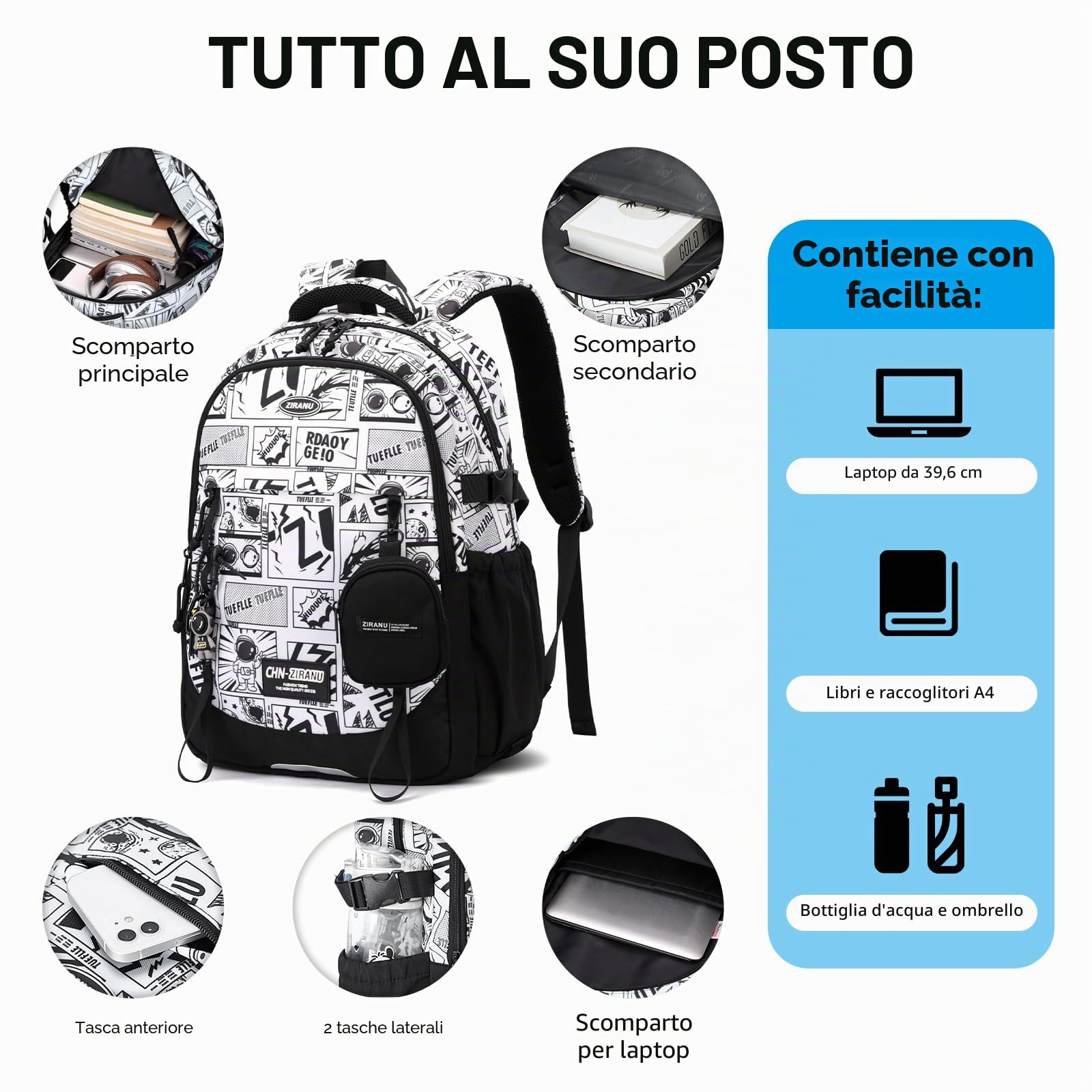 Amythe Zaino Trolley Scuola per Ragazzi, Zaini con Carrello Rimovibile Moda per Ragazzo, Impermeabile, per Laptop 15.6", 6 Ruote per Scuola Media, Superiore e Viaggi