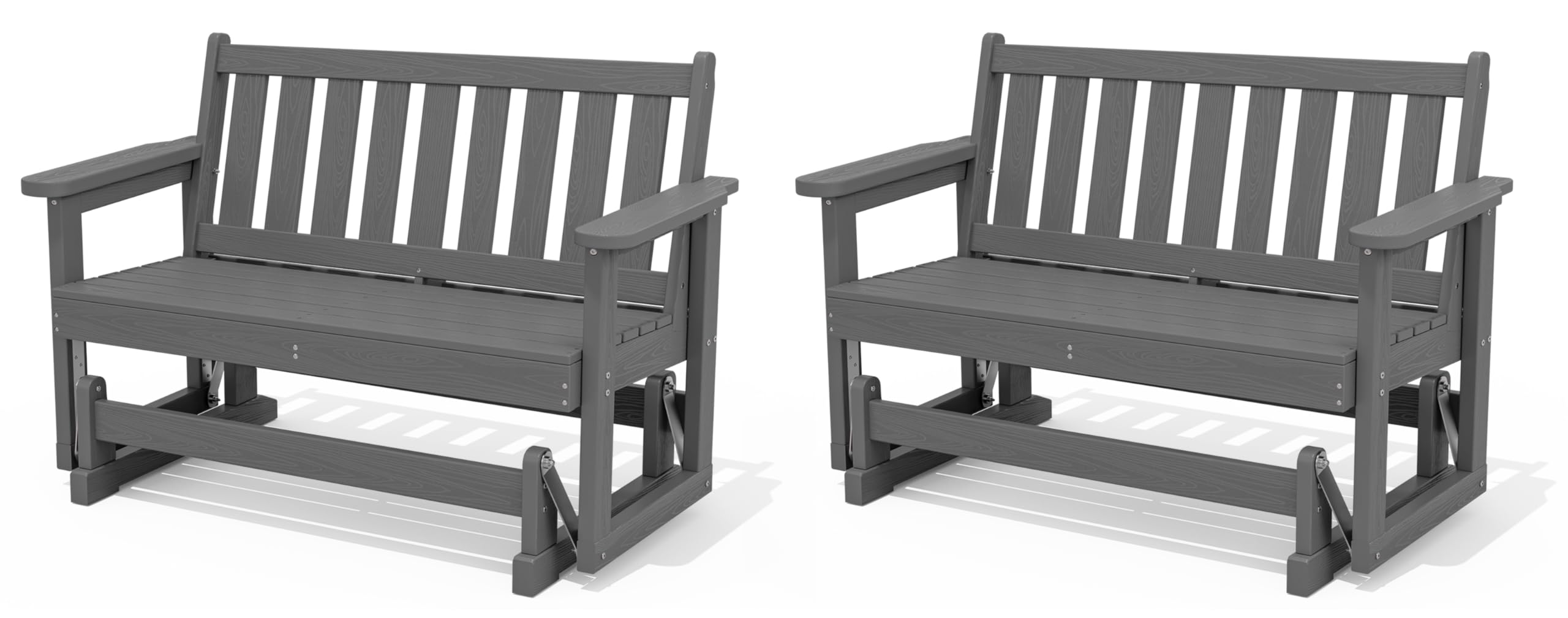 SERWALL HDPE Outdoor Glider Bench Set of 2, All Weather, 660lbs Cap, Grey