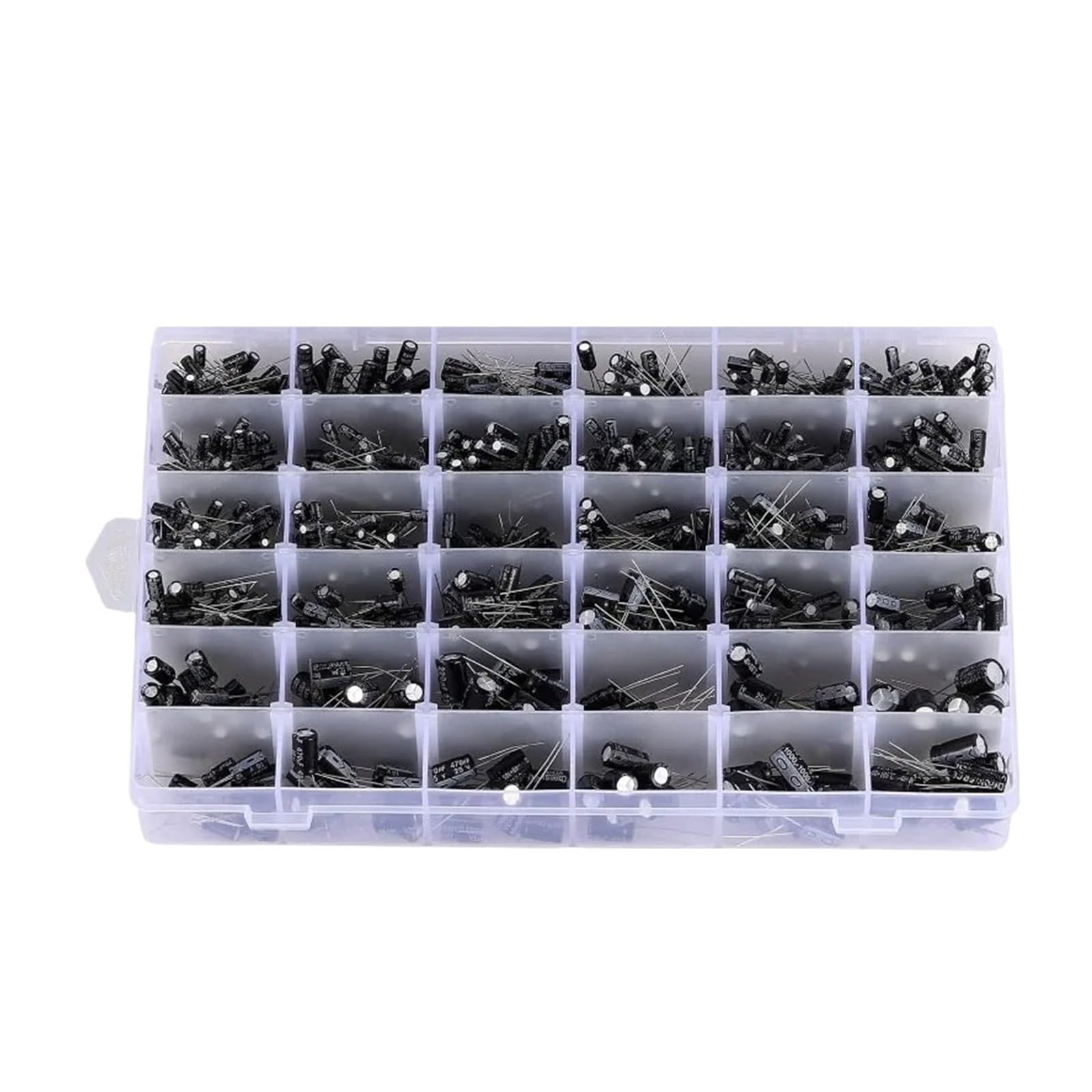 1000 Uds 36 tipos 0,1 uF -1000uF condensadores de aluminio 16-50V Kit de caja surtida de condensadores electrolíticos