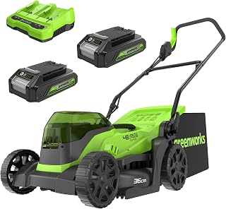 GD24X2LM36K2x 48V (24V x 2) Cordless Lawn Mower, 36 cm Width up to 200 m², 40L Collection Bag with 2 x 2Ah Battery and Dual Slot Charger