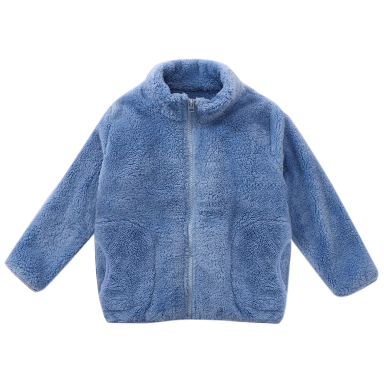 RNTOP Girls Boys Soft Fleece Jacket Long Sleeve Thicken Warm Winter Coat Kids Toddler Zip Up (Blue, 9-10 Years)