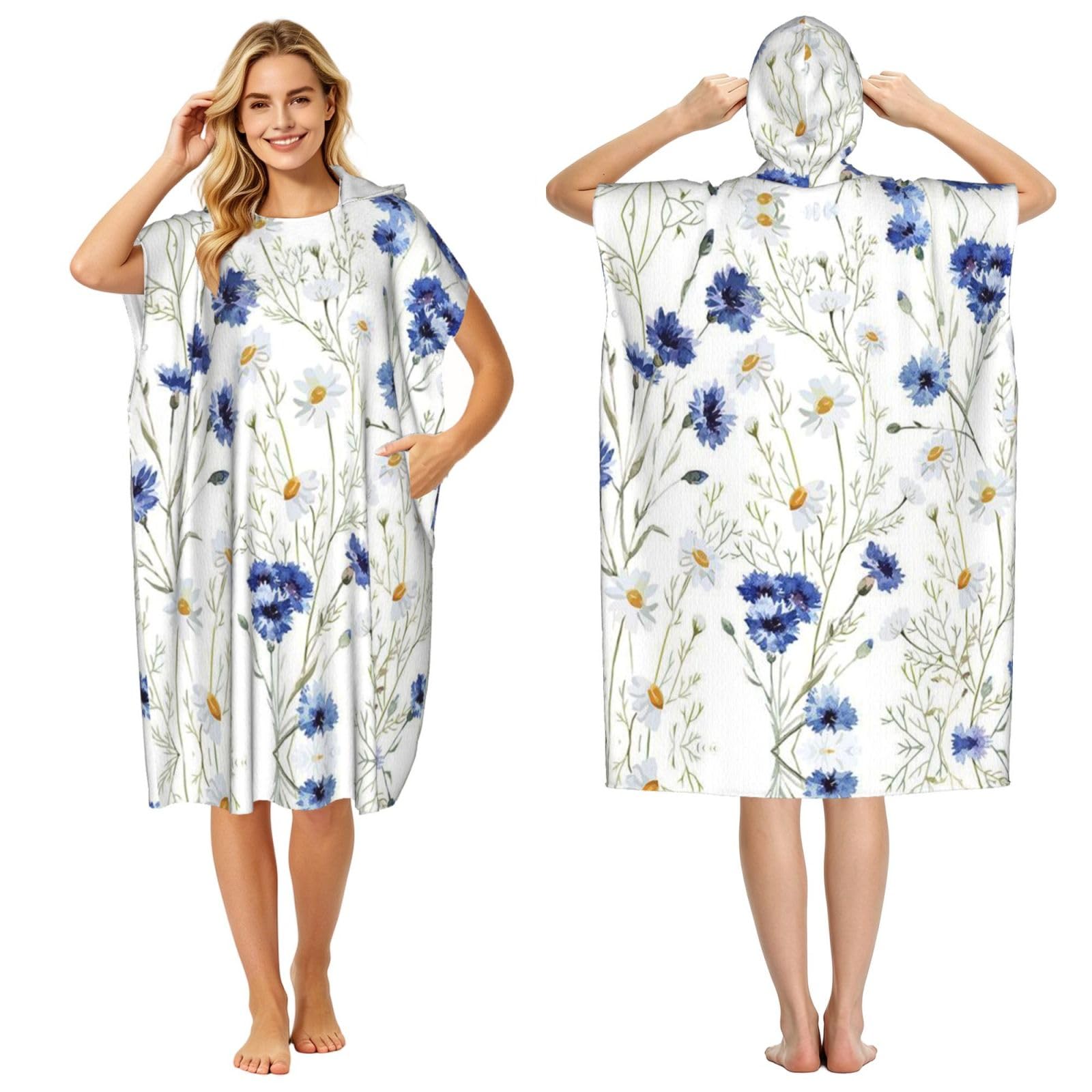 Poncho à capuche imprimé floral en microfibre légère pour adulte de surf