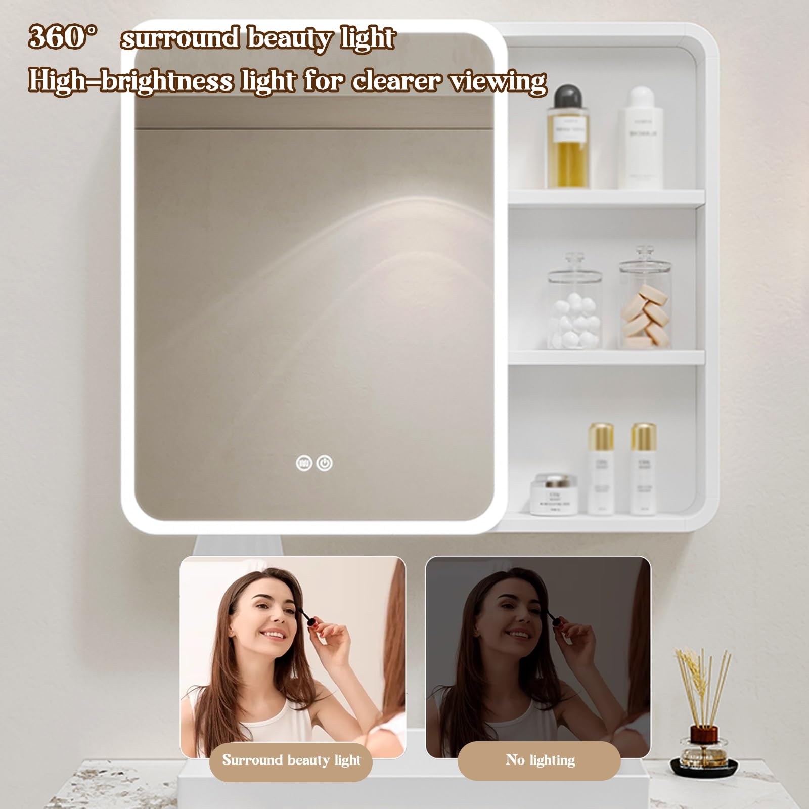 Armadietto a specchio da bagno in alluminio impermeabile da 40 cm - Scaffale multistrato per prodotti di bellezza a parete, design elegante e moderno