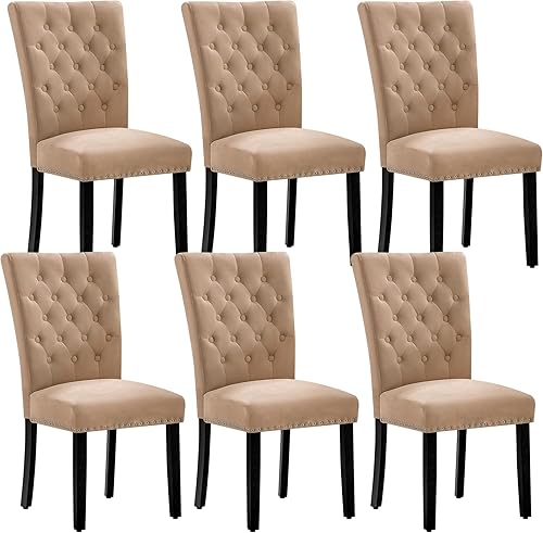 Miniatura 20 de Juego de 4 sillas de comedor de cocina de terciopelo, silla de comedor tapizada Parsons, silla decorativa de madera con ribete clavado, azul